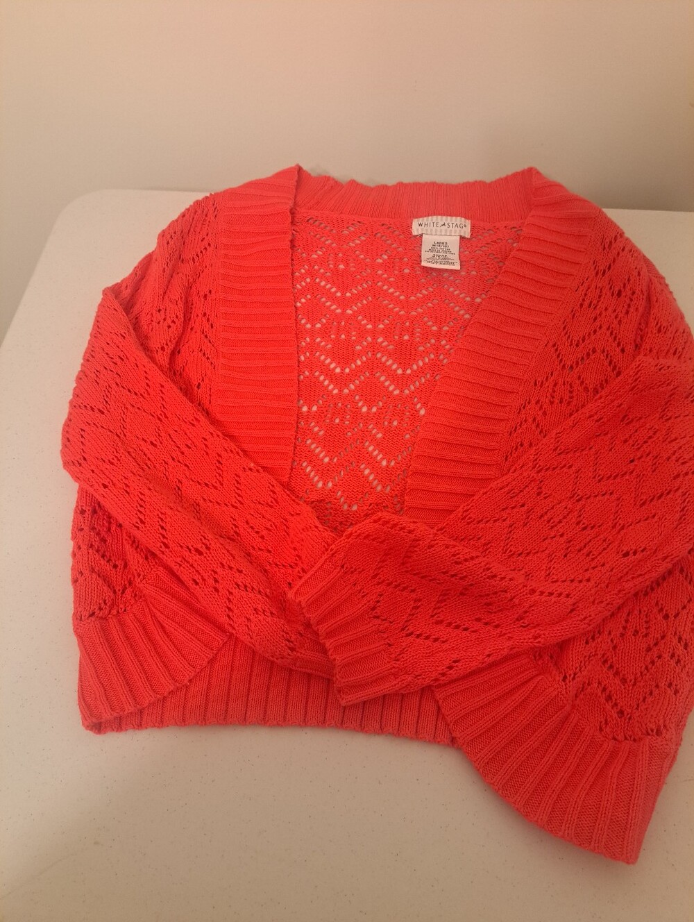 White Stag Bright Coral Open-Knit V-Neck Cardigan